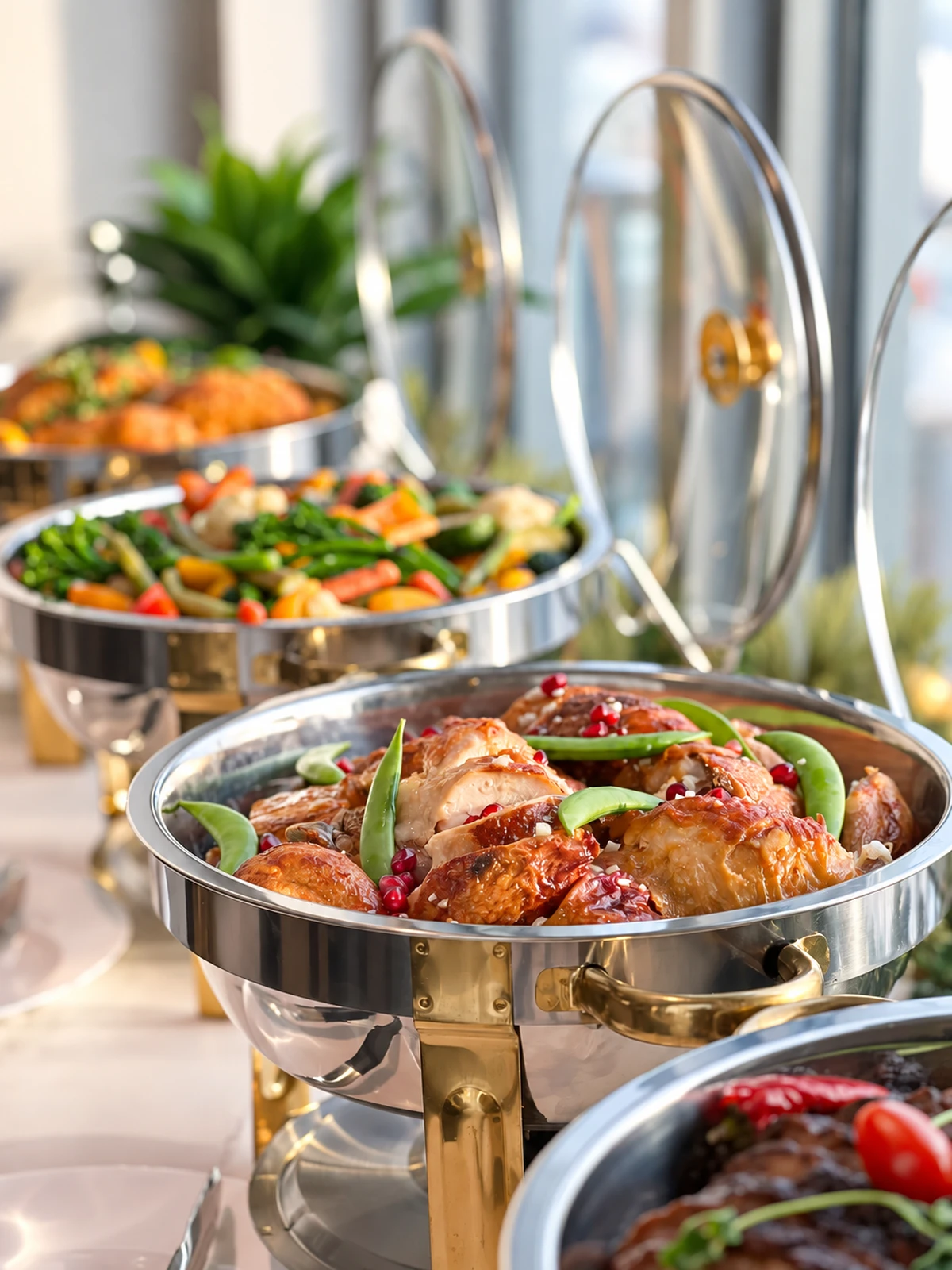Hot dishes at a Ukrainian Catering buffet