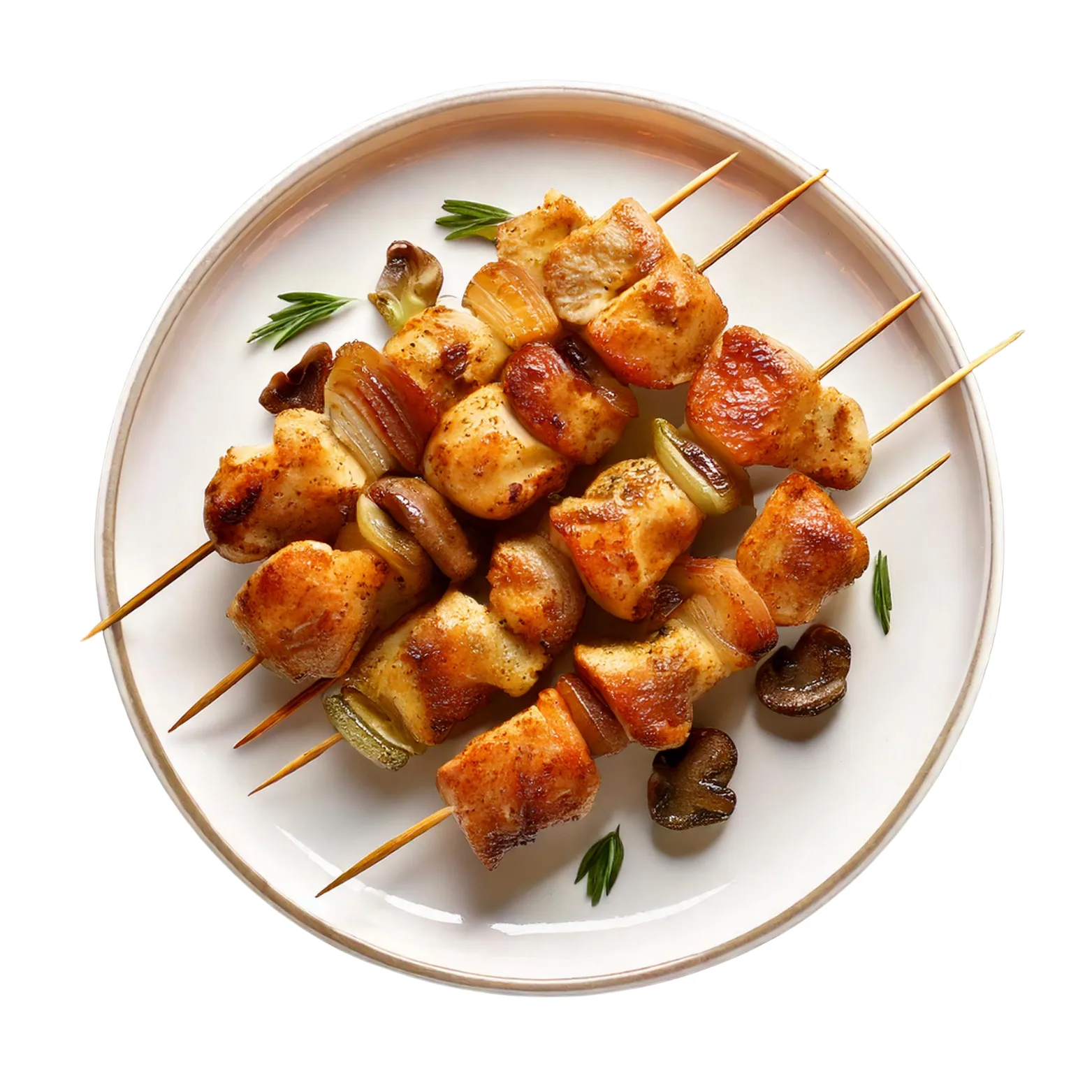Skewers Of Chicken And Mushrooms.