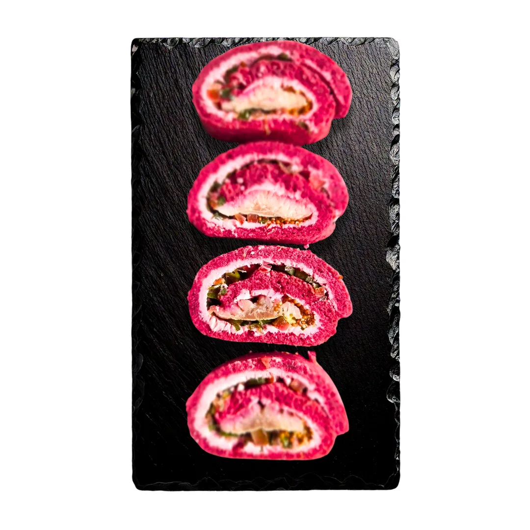 Beet and herring roll.